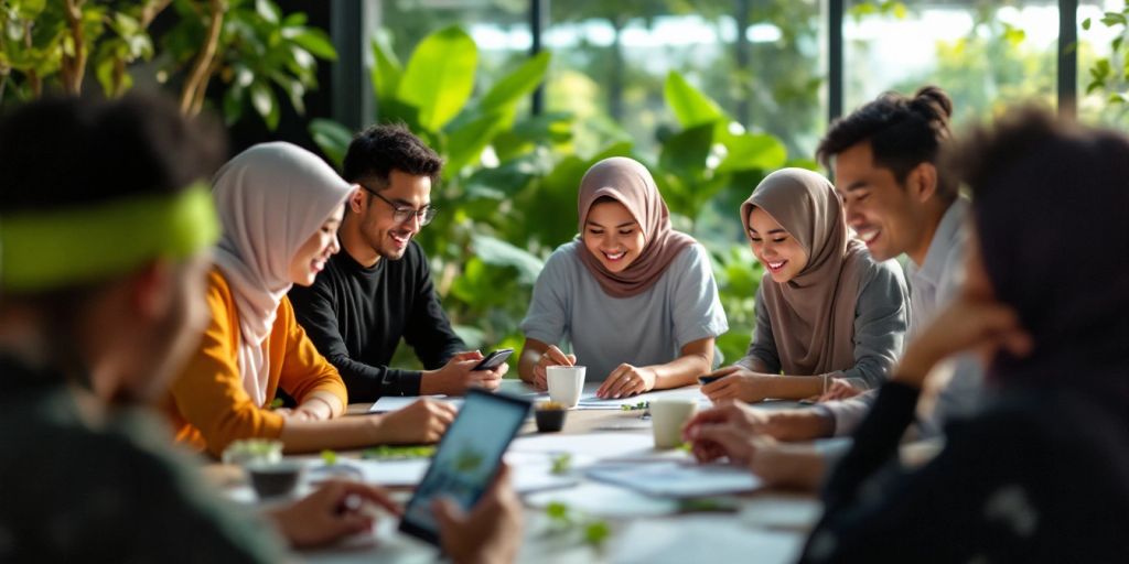 Orang Indonesia berkolaborasi dalam proyek inovatif di alam.