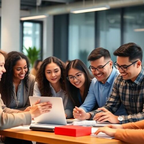 Karyawan berkolaborasi dalam sesi pelatihan modern.